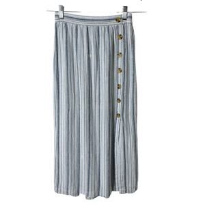 Aeropostale Women's Striped Button-Front Midi Skirt XS Blue & White Linen Blend